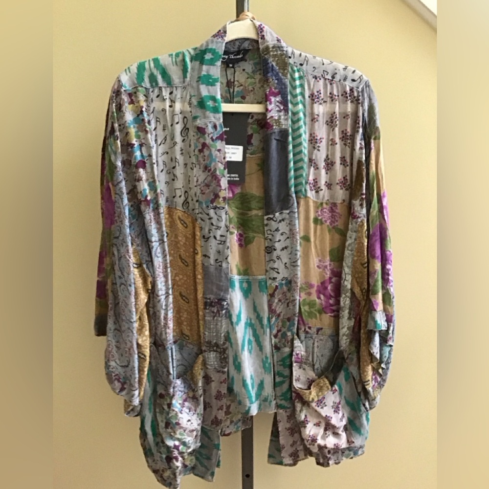 Young Threads NWT Kimono Grey Mixed Patch Design Viscose Size Small - XLarge